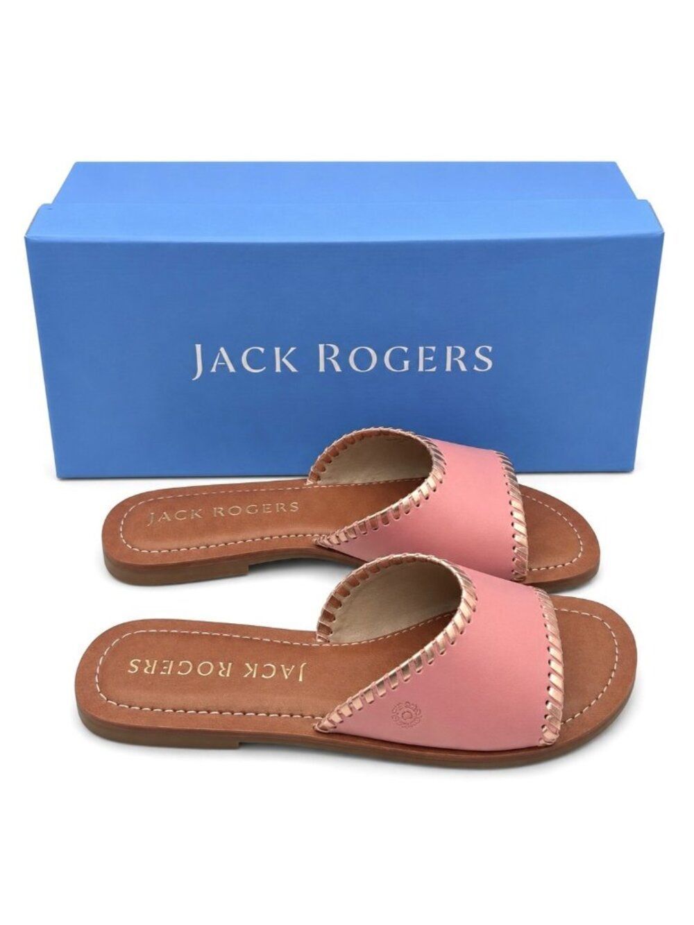 Rose Gold Leather Slide Sandals Womens 6 Jack Rogers Scarlett New